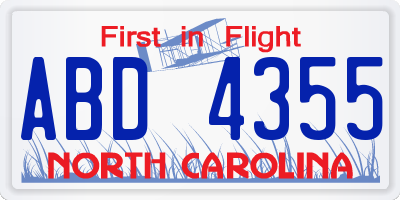 NC license plate ABD4355