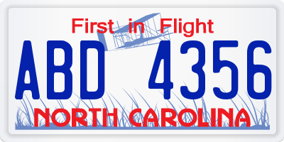 NC license plate ABD4356