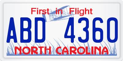 NC license plate ABD4360