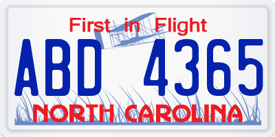 NC license plate ABD4365