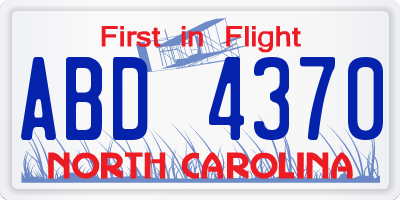 NC license plate ABD4370
