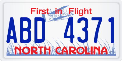 NC license plate ABD4371