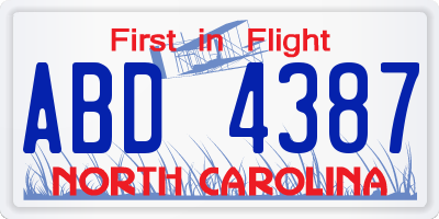 NC license plate ABD4387