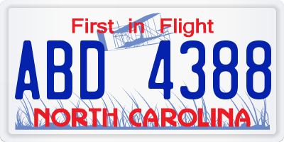 NC license plate ABD4388