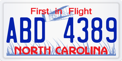NC license plate ABD4389