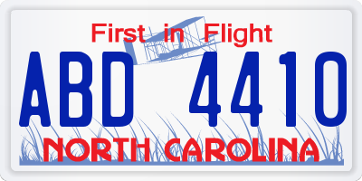NC license plate ABD4410