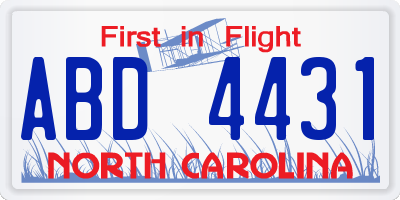 NC license plate ABD4431
