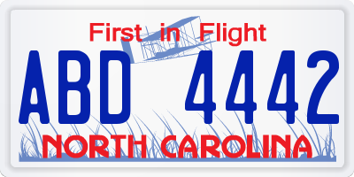 NC license plate ABD4442