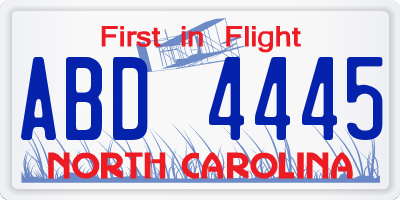 NC license plate ABD4445