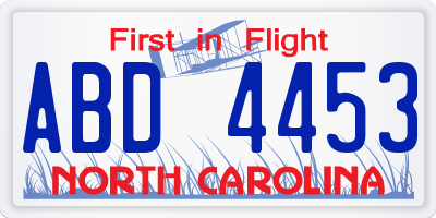 NC license plate ABD4453