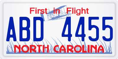 NC license plate ABD4455