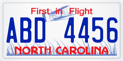 NC license plate ABD4456