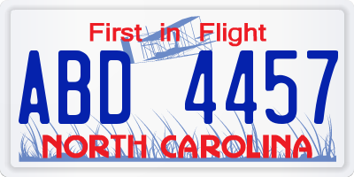 NC license plate ABD4457
