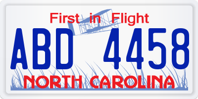 NC license plate ABD4458