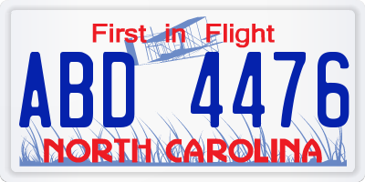 NC license plate ABD4476