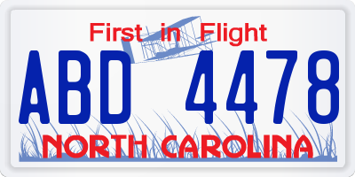 NC license plate ABD4478