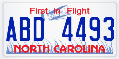 NC license plate ABD4493