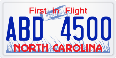 NC license plate ABD4500