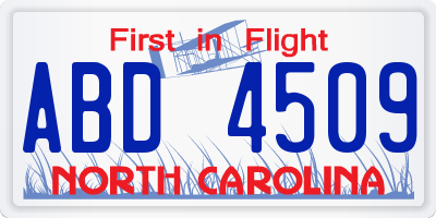 NC license plate ABD4509