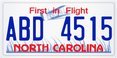 NC license plate ABD4515