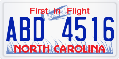 NC license plate ABD4516
