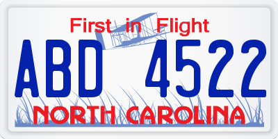 NC license plate ABD4522