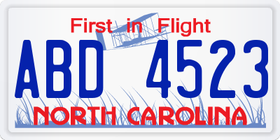 NC license plate ABD4523