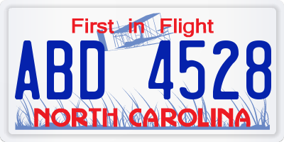 NC license plate ABD4528