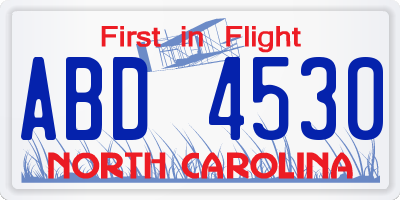NC license plate ABD4530