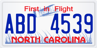 NC license plate ABD4539