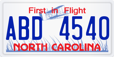 NC license plate ABD4540