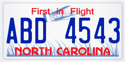 NC license plate ABD4543