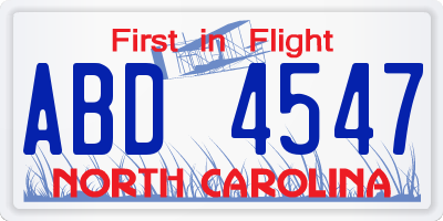 NC license plate ABD4547