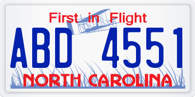 NC license plate ABD4551