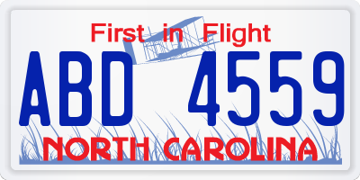 NC license plate ABD4559