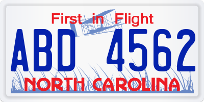 NC license plate ABD4562