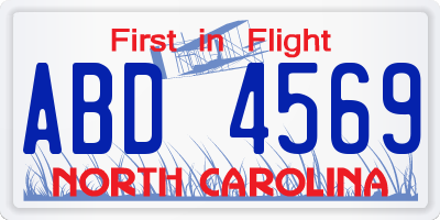 NC license plate ABD4569