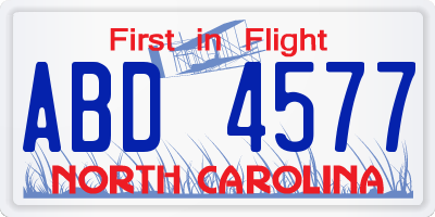 NC license plate ABD4577