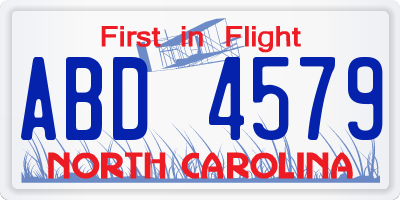 NC license plate ABD4579