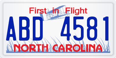 NC license plate ABD4581