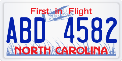 NC license plate ABD4582