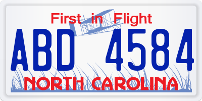 NC license plate ABD4584