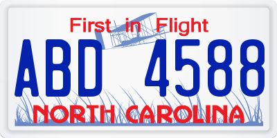 NC license plate ABD4588