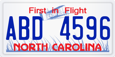 NC license plate ABD4596