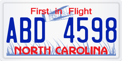 NC license plate ABD4598
