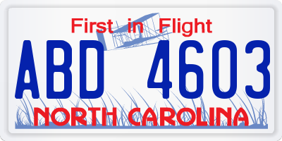 NC license plate ABD4603