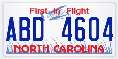 NC license plate ABD4604