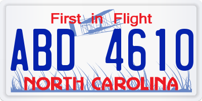 NC license plate ABD4610