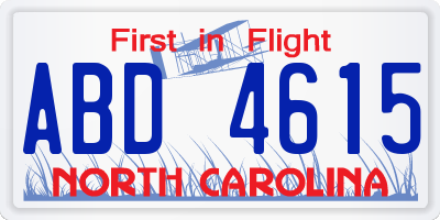 NC license plate ABD4615