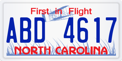 NC license plate ABD4617